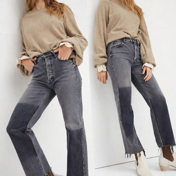 MOTHER Denim - Mother The Rambler Ankle Fray Straight Jeans Hitting Pavement HR Wide Leg Sz 26